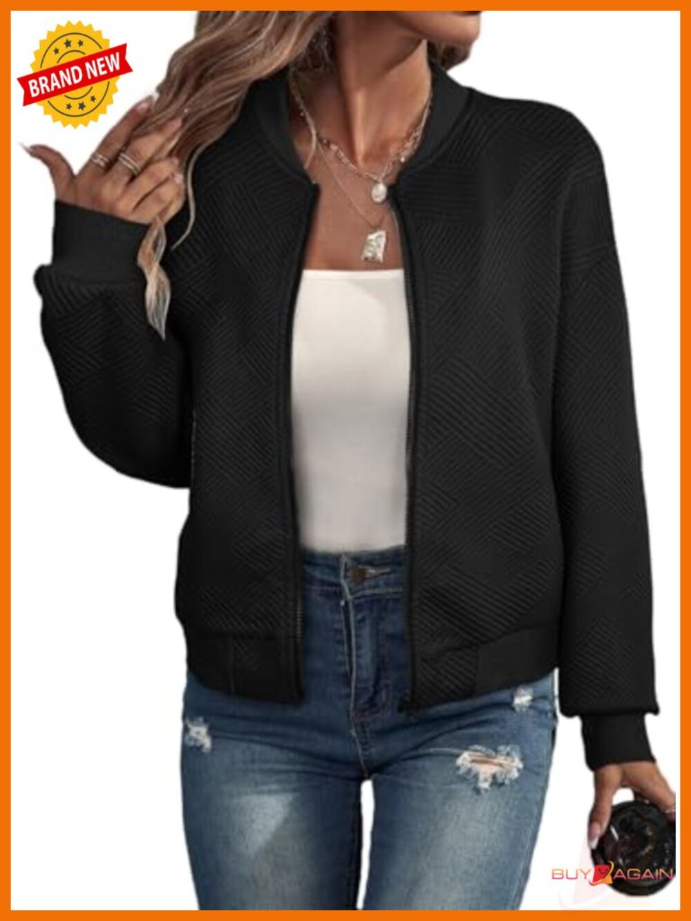 Womens Bomber Jacket Casual Stand Collar Zip Up Lightweight Coat with Pockets